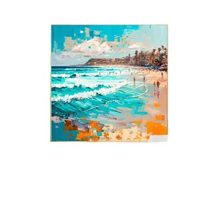 3D沙滩油画画布抽象海景壁画艺术夏季装饰定制绘画大型壁画艺术纹理艺术家居装饰