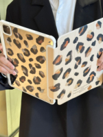Étui élégant pour tablette à trois volets avec miroir intégré, motif imprimé léopard, protection antichoc, compatible avec iPad Mini 6