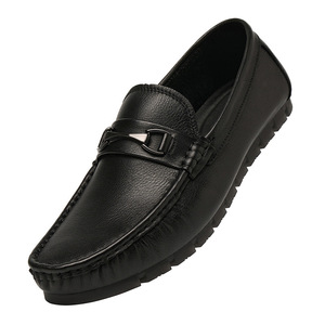 Mocassins en cuir véritable pour hommes, bout rond, à enfiler, semelle en caoutchouc respirante, chaussures de conduite décontractées d'été - Product Image 4