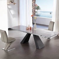 Ensemble de table à manger moderne de luxe en verre trempé avec cadre en métal noir, table à manger extensible