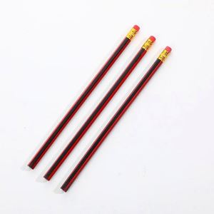 Crayons hexagonaux standard en bois rayés rouge et noir pour enfants, avec gommes, pour le dessin et l'école - Prix usine - Product Image 4