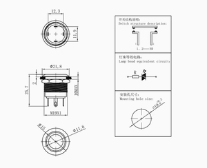 HBAN Mikro Seyahat Anahtarı 19/22mm Paslanmaz Çelik IP65 Su Geçirmez Anlık Basmalı Buton <span class=keywords><strong>12V</strong></span> 1NO LED Halka Işıklı Kontrol İçin - Product Image 4