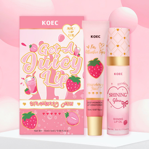 Set de Bálsamo <span class=keywords><strong>Labial</strong></span> Humectante Vegano Personalizado con Jugo de Fresa KOEC, con Manteca de Karité, Voluminizador e <span class=keywords><strong>Hidratante</strong></span>, para Día/Noche - Product Image 1