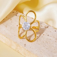 Cincin Berlian Bukaan Bunga Desain Baru dari Baja Anti Karat, Lapisan PVD Tahan Air, Warna Tahan Lama, Perhiasan