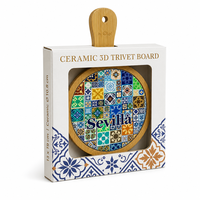 Vente en gros de dessous-de-plat en céramique méditerranéenne écologique personnalisés avec motif en relief doré 3D, en bambou, pour plats chauds