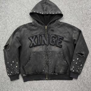 Hoodie surdimensionné et ample pour homme, design original personnalisé 2026, avec strass, broderie de lettres, imprimé, délavé à l'acide et effet vieilli - Product Image 1