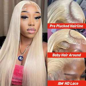Perruque Lace Front Amygirl 24-32 pouces 613 13x4, densité 210%, lisse, blonde, pour femmes noires, pré-plumée, avec baby hair, longue, blonde naturelle - Product Image 2