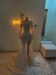 Abiti da sposa Aso Ebi: Modelli da donna Sea Girl Abiye con spacco laterale, perline, pizzo e cristalli, ideali per compleanni e secondi ricevimenti - Product Image 6