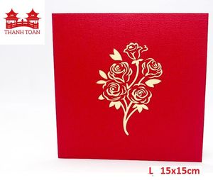 Carte pop-up 3D faite à la main, bouquet de roses, carte de vœux luxueuse avec bouquet de fleurs rouges pour femmes, anniversaire, fête des mères - Product Image 3