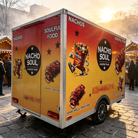 Chariot de vente mobile pour hot-dogs, certifié CE, en tôle galvanisée, facile à utiliser, avec bar intégré et remorque à attacher.