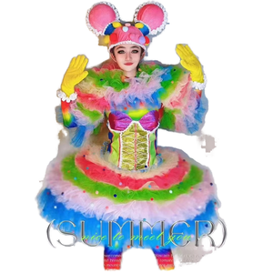 Costume de danse pour modèle de scène de boîte de nuit, bar, scène, fille sexy, bikini LED, podium, Gogo, DS, ensemble de costumes portables, tenues roses et blanches à feuilles, tournée de podium - Product Image 1