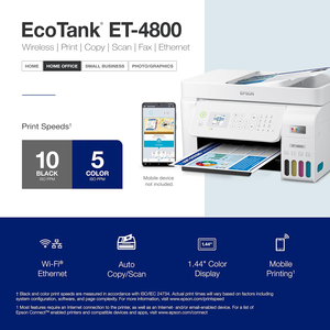 Impresora multifunción inalámbrica Epson EcoTank ET-4800 sin cartuchos con escáner, copiadora y fax - Product Image 2