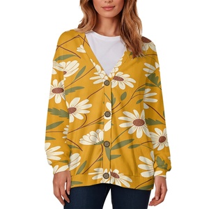 Cardigan en fausse laine à col en V et manches longues, imprimé sur toute la surface, style ethnique polynésien, pour femme - Product Image 3