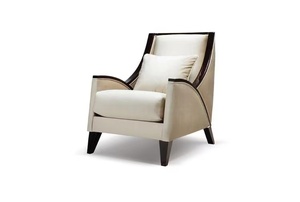 Tabouret de canapé haut de gamme léger, chaise d'accent unique dans la salle de réception de l'hôtel fauteuil en <span class=keywords><strong>bois</strong></span> massif en tissu blanc - Product Image 6