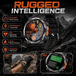 Montre connectée sport homme 100+ fonctions, écran AMOLED, moniteur de fréquence cardiaque, appels Bluetooth, GPS, suivi d'activité, robuste, étanche IP68, pour extérieur, marque privée - Product Image 1