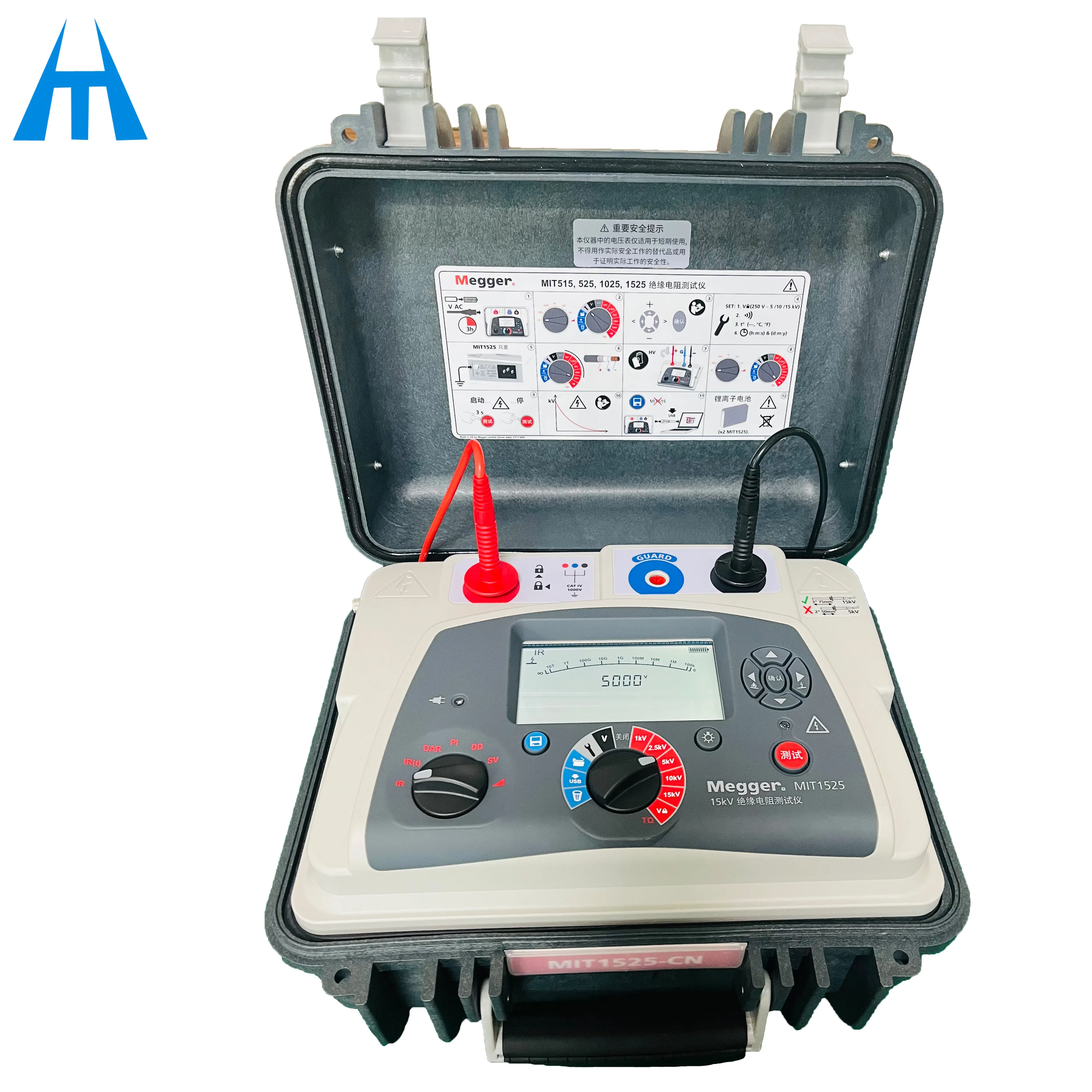 Megger Mit1525 Rapid Charge Li-ion Battery Powered Digital And Analogue Display 15kv Dc Insulation Resistance Tester