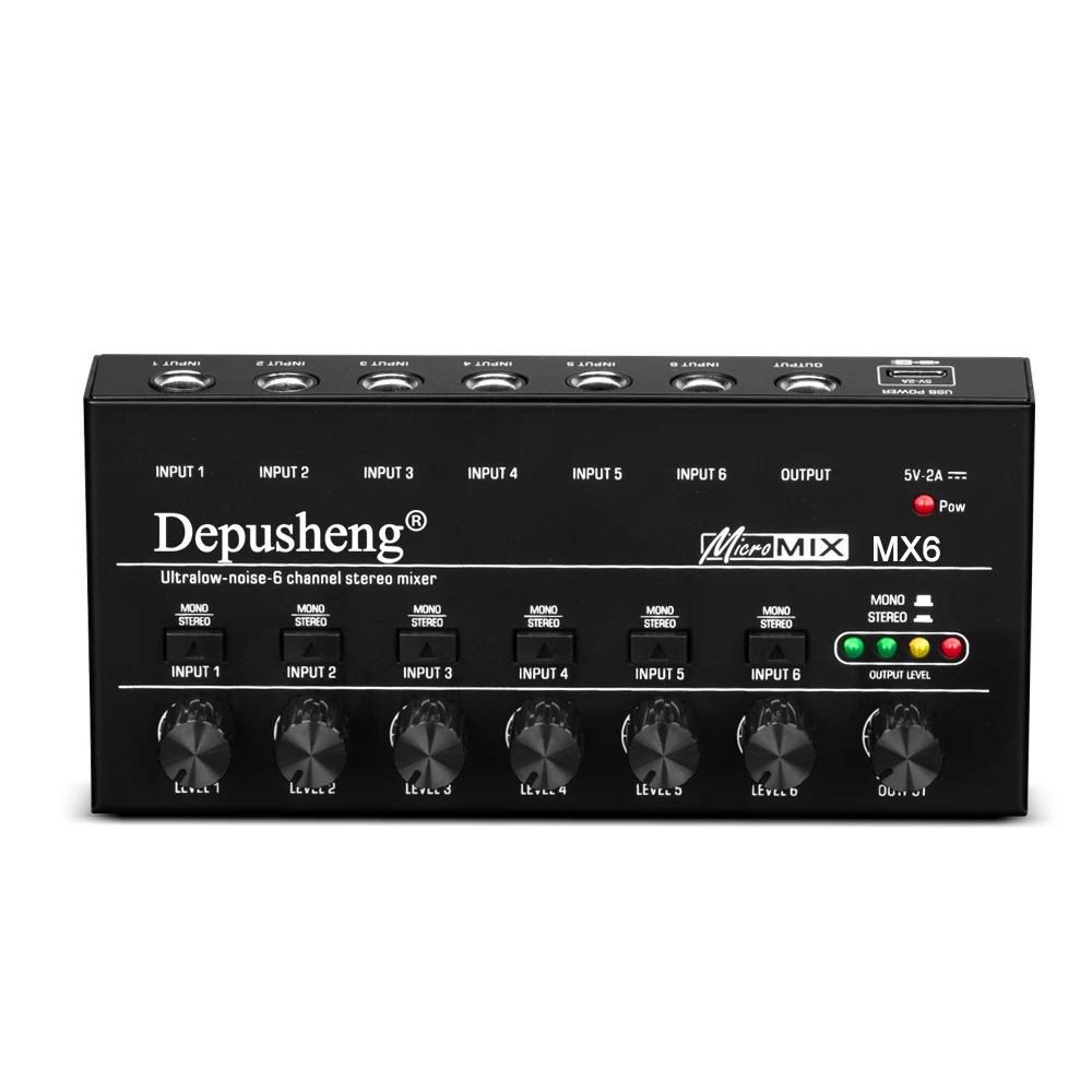 DepushengMX6高品質48V超低ノイズ-6チャンネルステレオミキサー