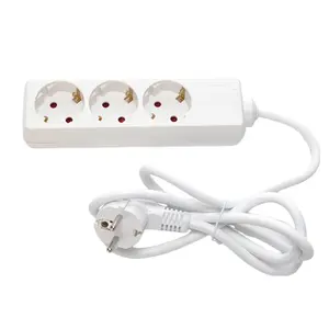 Euro Power Strip Surge Protector 3 Outlet 6ft Power EX 3 Conductor AC Power Cord White Connected 3 Round Pin Extension Socket