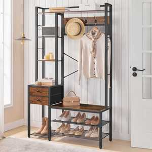 Porte-manteau industriel en gros, style vintage en bois et métal avec banc à <span class=keywords><strong>chaussures</strong></span>, marron rustique pour entrée et couloir - Product Image 5