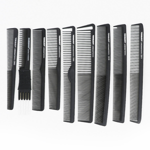 Peine de Pelo Profesional de Fibra de Carbono Negra, 9 Piezas, Peine Alisador de Pelo de Plástico, Doble Tamaño, Peine de Barbero - Product Image 1