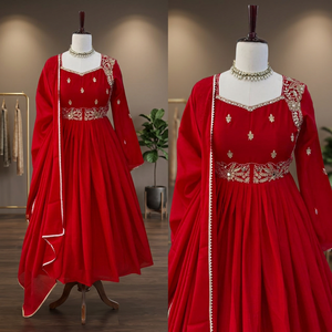 Vestido de lentejuelas con encaje y dupatta reversible, sin arrugas, de secado rápido, hasta el tobillo, para fiesta Diwali, de la marca Blooming TENNECY Chinon. - Product Image 2