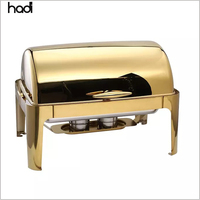 HADI HD038 Ensemble de réchauds de luxe à couvercle roulant en acier inoxydable doré 201/304 6L, alimentation à l'alcool, équipement de buffet pour la restauration