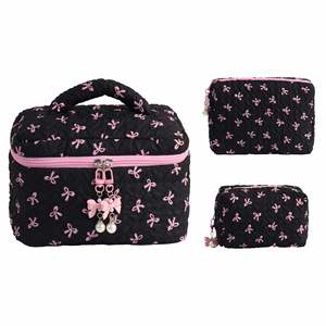 New Fashion Bowknot Polyester Zipper Clutch Makeup Bag <b>Large</b> Capacity High-end for Women Nail Art Cosmetic Storage - Product Image 1