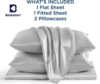 Bellewins – Parure de draps en satin 4 pièces, luxueuse, inaltérable, anti-plis, douce pour les cheveux et la peau, similaire au soie