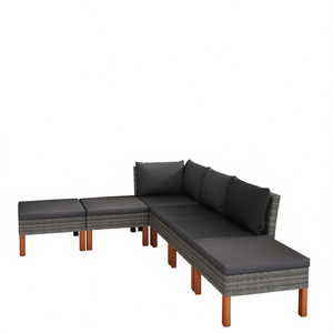 Ensemble de salon de jardin gris en rotin PE avec housses amovibles, mobilier d'extérieur au design contemporain, structure en bois massif, 6 places - Product Image 1