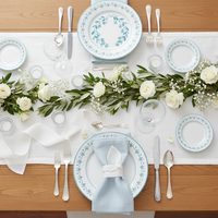 Service de vaisselle en céramique à motif floral turquoise, vaisselle de cuisine, assiettes décoratives, bol, tasse, soucoupe, compatible micro-ondes et lave-vaisselle
