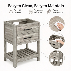 Rustic Wood <b>Bathroom</b> Vanity Two Drawers Open Shelf 30 Rectangle Freestanding Cabinet Mirror Included Painted Finish Easy - Product Image 3