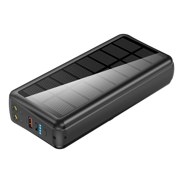 Portable Fast Charger 20000mAh Power Bank with Cable & Holder Built-in Wall Plug Solar Panel Li-Polymer Battery CE Certified