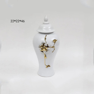 MSH vaso di fiori in ceramica goffrata <span class=keywords><strong>fiore</strong></span> di lusso in oro bianco con coperchio - Product Image 3