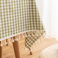 Nappe personnalisable de style japonais et coréen en polyester, coton et lin tissé à carreaux avec pompons pour la maison