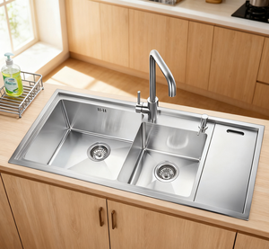 Grosir wastafel dapur baja tahan karat mangkuk ganda wastafel tekan atas dengan papan pembuangan wastafel dapur untuk penggunaan Hotel <span class=keywords><strong>RV</strong></span> - Product Image 3