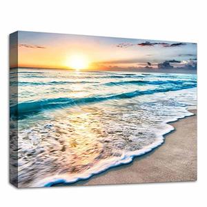 Peinture à l'huile encadrée sur toile, <span class=keywords><strong>paysage</strong></span> bleu, modèle Z-Sea, coucher de soleil, bord de <span class=keywords><strong>mer</strong></span>, décoration murale pour salle de bain, décoration moderne pour la maison - Product Image 1