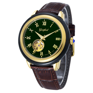 Reloj de Pareja de Jade de Lujo en Oferta, Esfera Verde, Bisel Dorado, Correa de Cuero, Mecánico Automático - Product Image 3