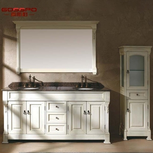 Stile europeo massello <span class=keywords><strong>antico</strong></span> legno di quercia bagno <span class=keywords><strong>lavabo</strong></span> <span class=keywords><strong>lavabo</strong></span> da pavimento con finitura oro specchio <span class=keywords><strong>antico</strong></span> Design moderno - Product Image 2