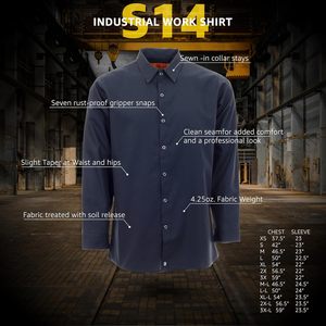 เสื้อเชิ้ตทำงานแขนยาวแบบมีกระดุมสำหรับผู้ชาย รุ่น S14 ผ้าฝ้าย 100% ชุดยูนิฟอร์มอุตสาหกรรม - Product Image 3