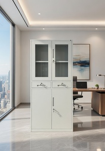 Armoire de classement de bureau en acier thermolaqué, mobilier de rangement métallique, avec serrure à clés et porte vitrée - Product Image 2