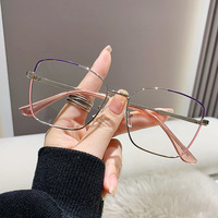 Gafas de Metal Cuadradas para Mujer con Logotipo Personalizado, Montura de Moda con Combinación de Colores, Gafas Ópticas Anti Luz Azul para Mujer