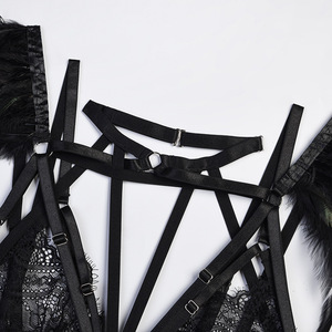 Autumn New Arrival Women's Sexy Polyester Polyester Two-Piece Set Feathers Lace Hollow Complex Craftsmanship Suit Shaper - Product Image 6