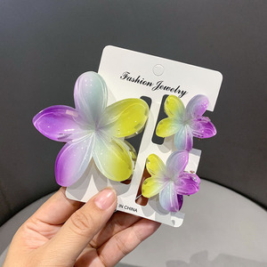 Nouvelle Collection 2026 : Lot de 3 Pinces à Cheveux Unisexe en PC, Motif Fleur de Plumeria Arc-en-ciel, 8 cm – Assortiment Hawaïen Frangipani pour l'Été - Product Image 6