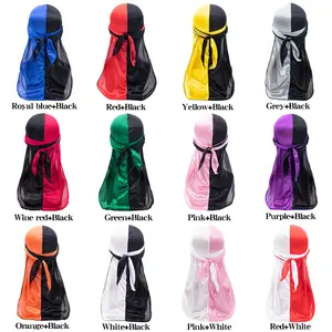 Twee Kleur Lange Staart Tulband Bandana Bonnet En Du Rags Durag Unisex Mannen Zijde Piraat Hoed Custom Mens Silky Durag oem Designer