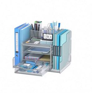 Office Metal Desk <b>Organizers</b> and Accessories 4-Tier Paper Letter Tray <b>Organizer</b> Desk Paper <b>Organizer</b> with Folder and Pen Holder - Product Image 2