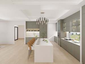 Gabinetes de Cocina de Diseño Libre 2025, Gabinetes con Acabado PET, Gabinete de Cocina de Madera con Puerta Abatible para Proyecto de Villa - Product Image 4