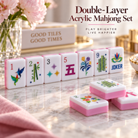 Ensemble de Mahjong américain de luxe rose à double couche en acrylique, 160 tuiles, festif pour le jeu et l'exposition