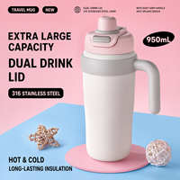 Bouteille Sportive Isotherme Grande Capacité 900ml en Acier Inoxydable à Double Paroi avec Paille, Tasse de Bureau pour Boissons Froides, Sublimation