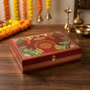 Caja de Almacenamiento de Resina Pintada a Mano, Serie Bhaji Box, 12x15 Pulgadas, Diseño Floral Tradicional, Diseño Artístico, Forro de Satén - Product Image 3