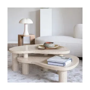 Mesa de café luxuosa para sala de estar, sofá de mesa de café natural travertine personalizado